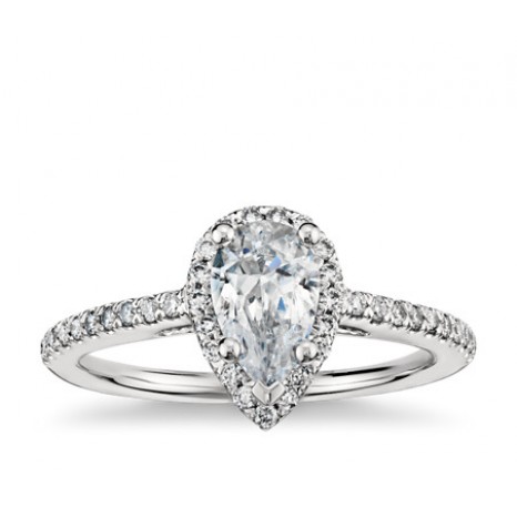 Pear Shaped Halo Diamond Engagement Ring in 14K White Gold